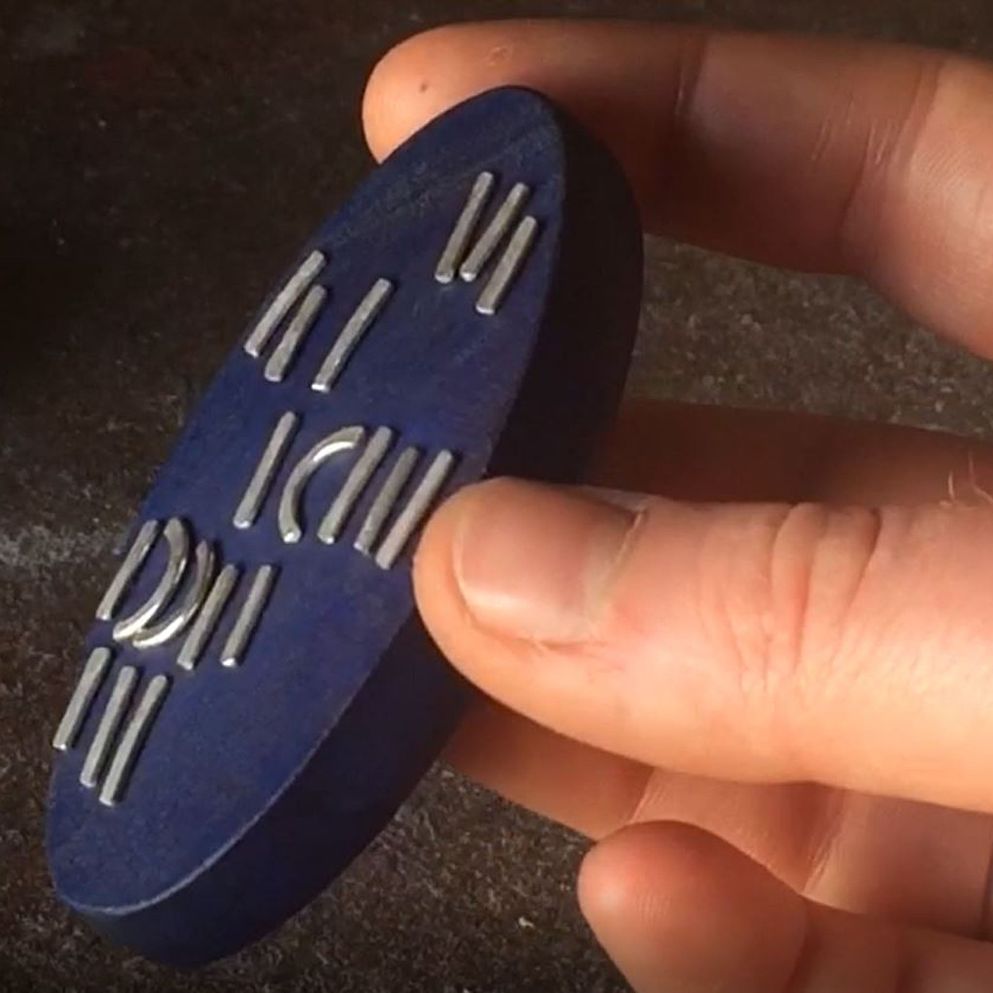 Silver and Blue Oval Reclaimed Wood Patterned Brooch